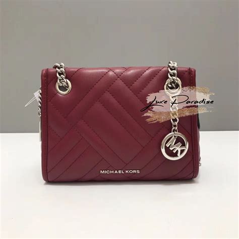 Michael Kors Kathy Small Satchel Quilted Leather Dark Red 